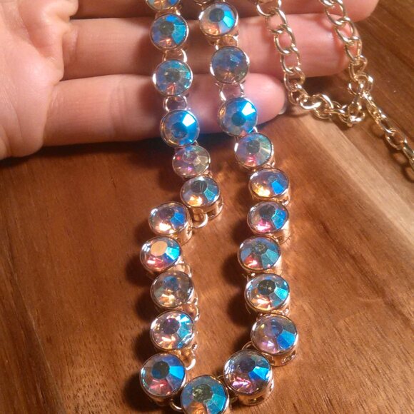 Champagne Color Austrian Crystal Goldtone Tennis Necklace - Picture 10 of 15